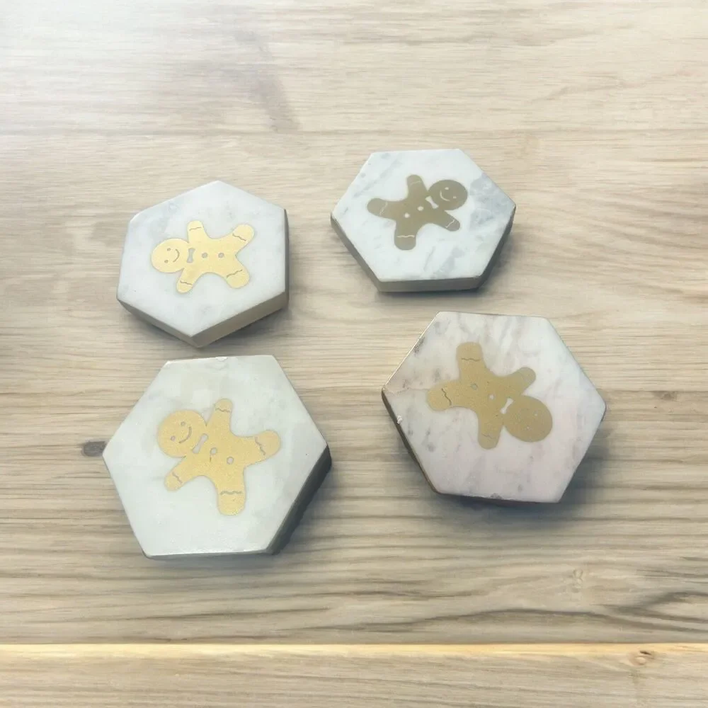 Set Of Four Hexagon Gingerbread Marble Coasters